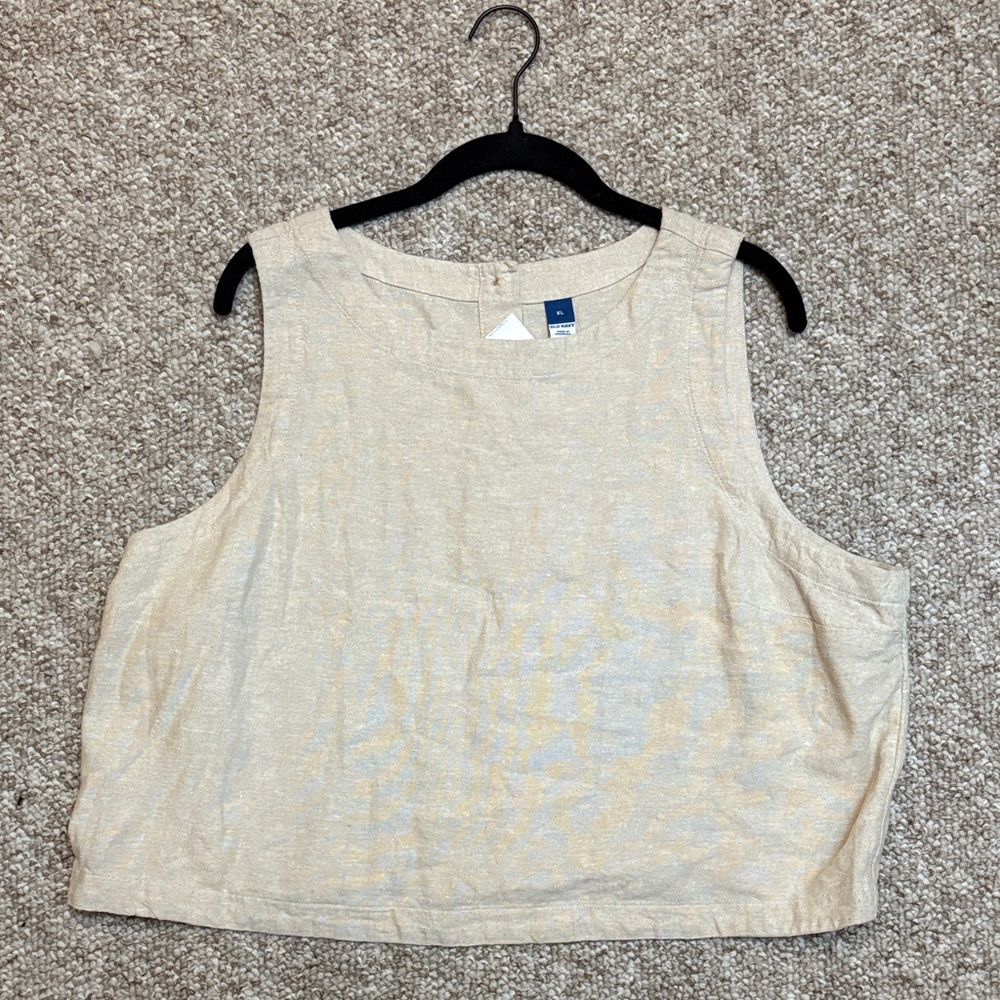 Old Navy Cream Linen-Blend Sleeveless Crop Tank